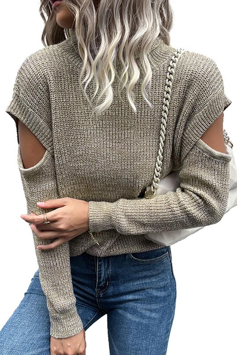 CUT OFF DETAILED TURTLE NECK SWATER - Doublju