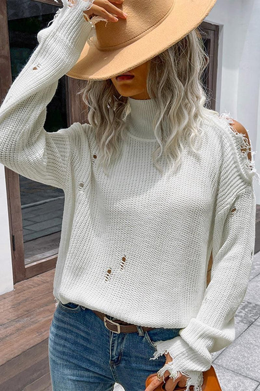 HIGH NECK VINTAGE KNIT SWEATER - Doublju