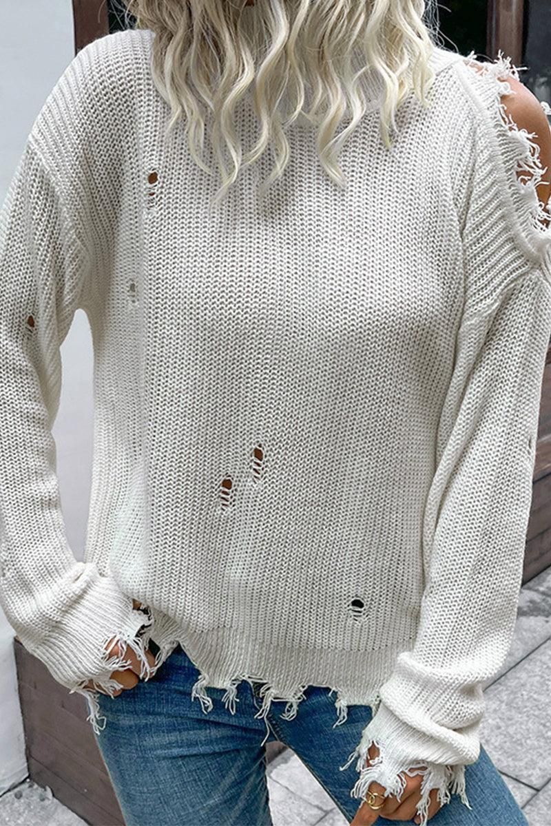 HIGH NECK VINTAGE KNIT SWEATER - Doublju