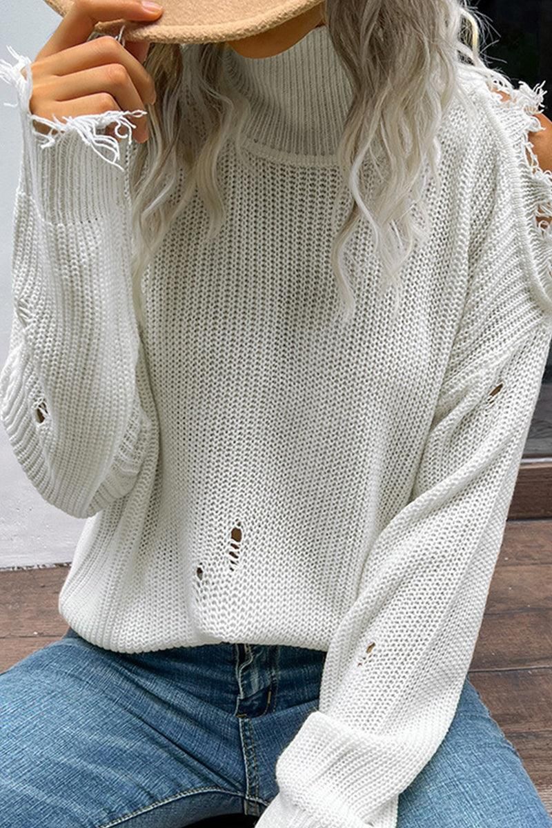 HIGH NECK VINTAGE KNIT SWEATER - Doublju