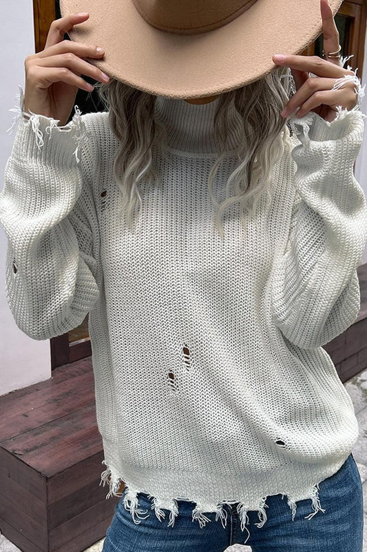 HIGH NECK VINTAGE KNIT SWEATER - Doublju