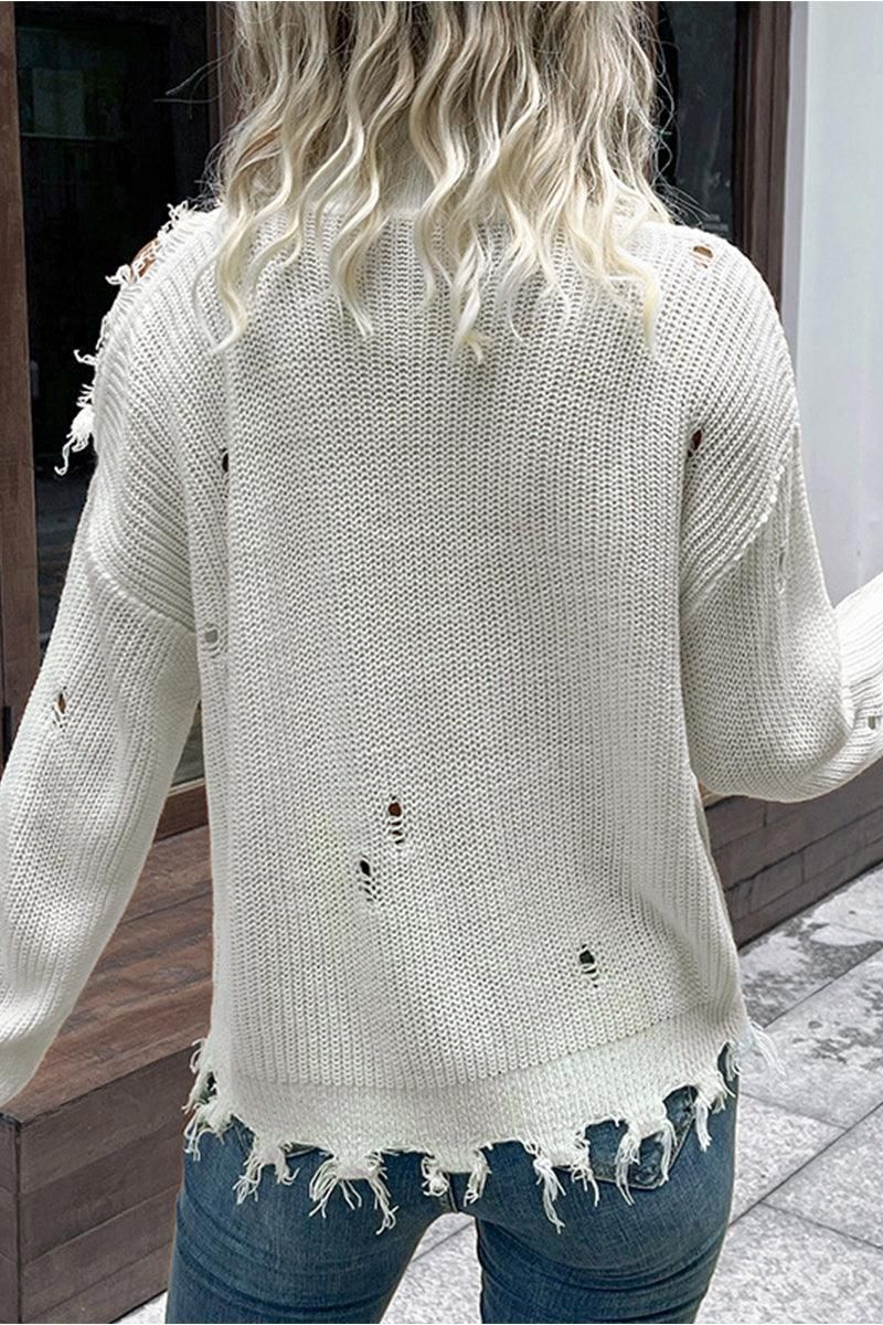 HIGH NECK VINTAGE KNIT SWEATER - Doublju