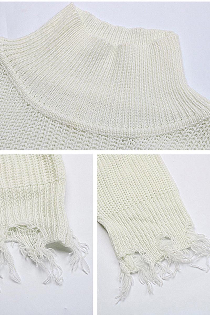 HIGH NECK VINTAGE KNIT SWEATER - Doublju