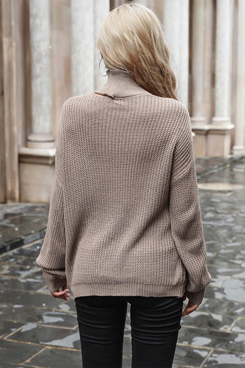 PATTERN KNITTED HIGH NECK CASUAL SWEATER - Doublju