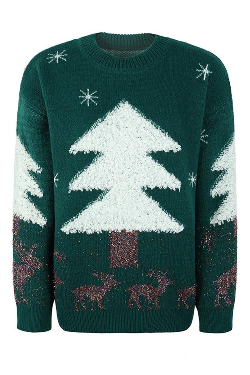 CHRISTMAS PINE TREE PRINTED CASUAL SWEATER - Doublju
