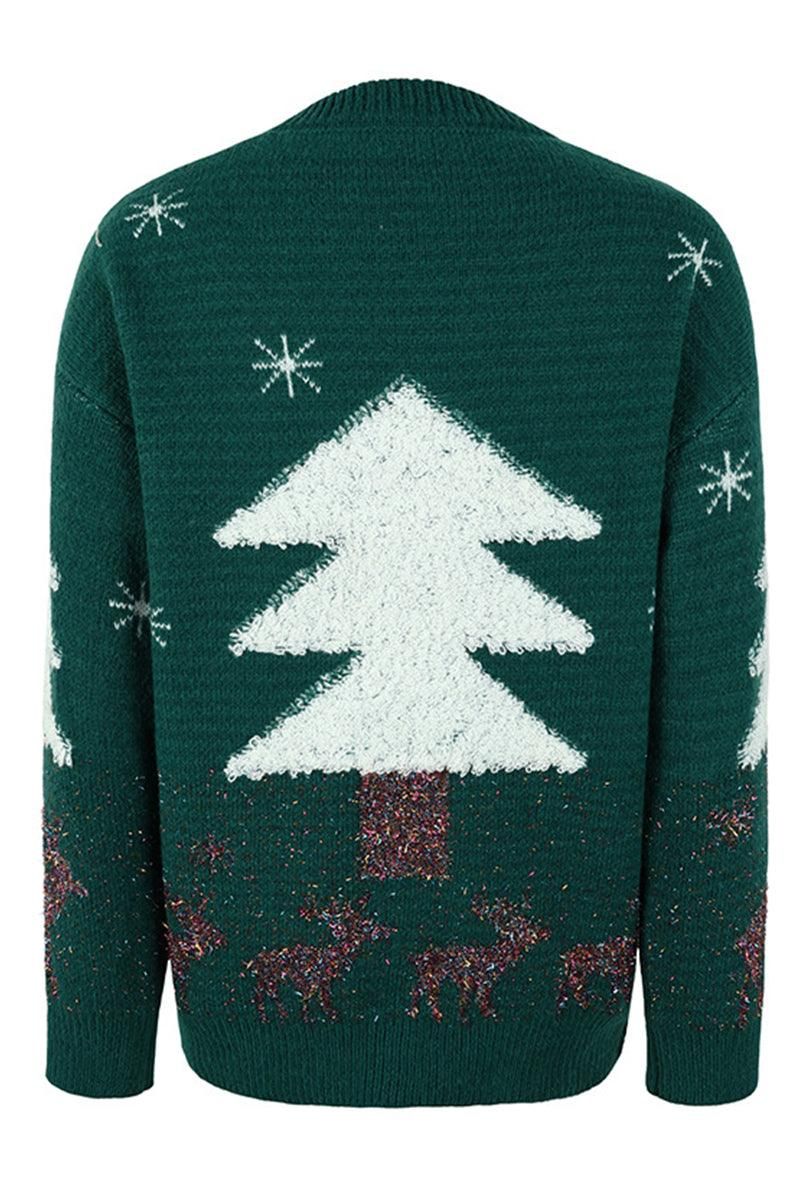 CHRISTMAS PINE TREE PRINTED CASUAL SWEATER - Doublju