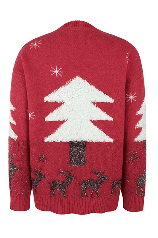 CHRISTMAS PINE TREE PRINTED CASUAL SWEATER - Doublju