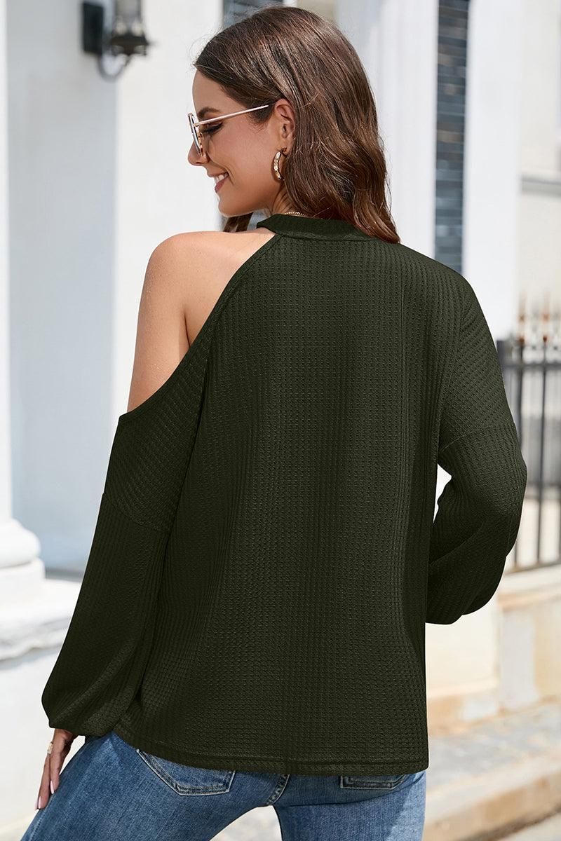 HALF OFF SHOULDER LOOSE FIT KNIT TOP - Doublju