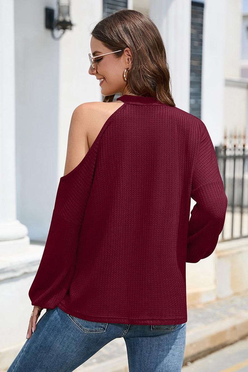 HALF OFF SHOULDER LOOSE FIT KNIT TOP - Doublju