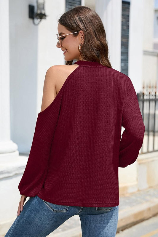 HALF OFF SHOULDER LOOSE FIT KNIT TOP - Doublju