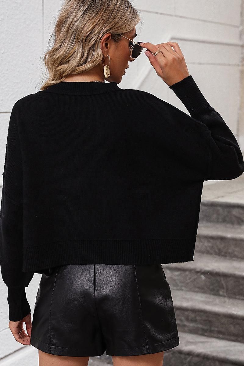 WOMEN RIBBED HEM FITTED SLEEVE KNIT JUMPER TOP - Doublju