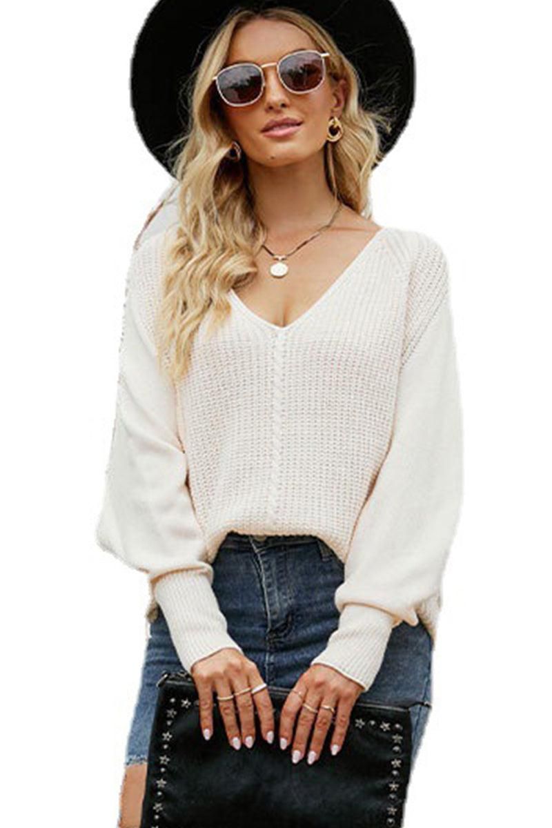 OVERSIZED DEEP V NECK KNITTED SWEATER TOPï¼?00% ACRYLIC，SIZE S(2)-M(2)-L(2)-XL(2)，MADE IN CHINA，WOMEN BLAZER - Doublju