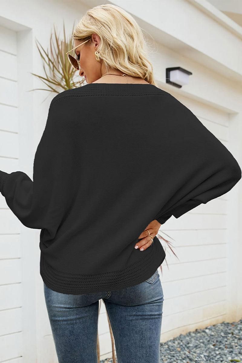 OVERSIZED DEEP V NECK KNITTED SWEATER TOPï¼?00% ACRYLIC，SIZE S(2)-M(2)-L(2)-XL(2)，MADE IN CHINA，WOMEN BLAZER - Doublju