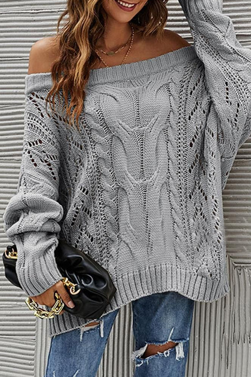 OFF SHOULDER CABLE CHUNKY KNIT OVERSIZED SWEATERï¼?00% ACRYLIC，SIZE S(2)-M(2)-L(2)-XL(2)，MADE IN CHINA，WOMEN BLAZER