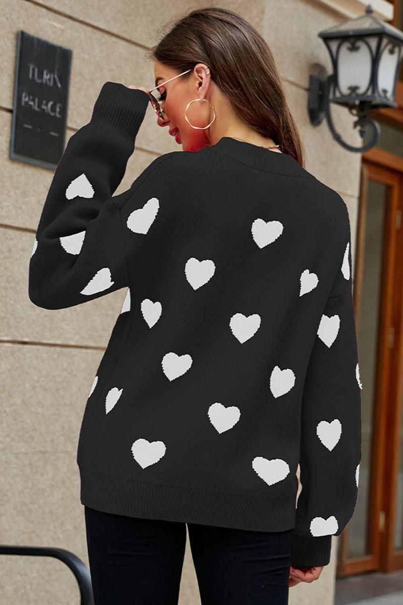 WOMEN HEART PRINTING CUTE PULL OVER SWEATER - Doublju