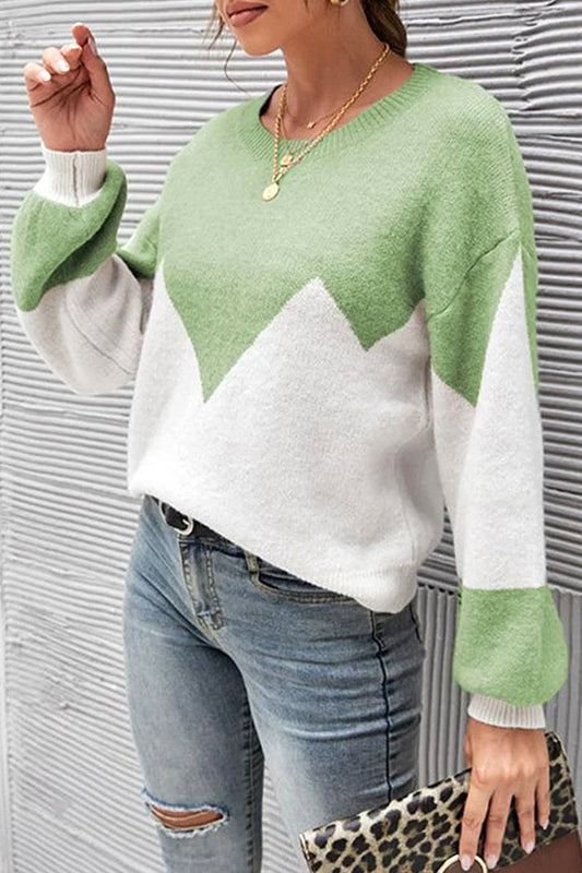 WOMEN RIBBED COLOR BLOCK PULLOVER TOP