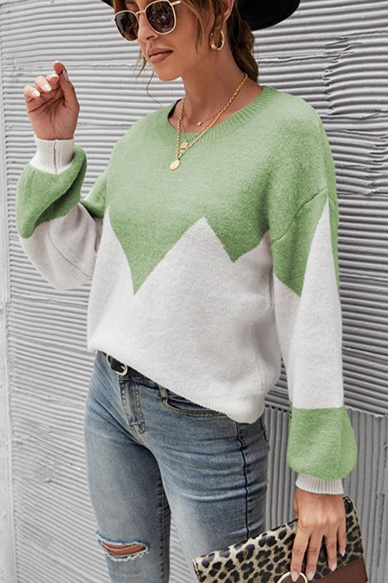 WOMEN RIBBED COLOR BLOCK PULLOVER TOP - Doublju