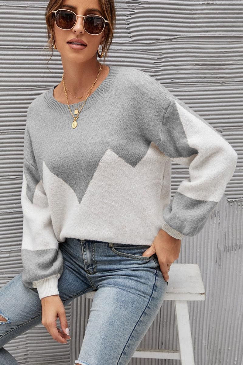 WOMEN RIBBED COLOR BLOCK PULLOVER TOP - Doublju