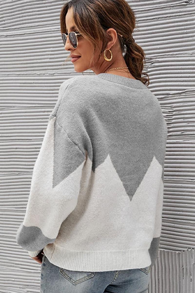 WOMEN RIBBED COLOR BLOCK PULLOVER TOP - Doublju