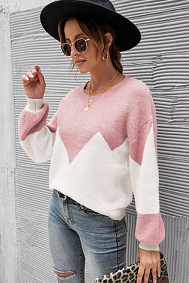 WOMEN RIBBED COLOR BLOCK PULLOVER TOP - Doublju