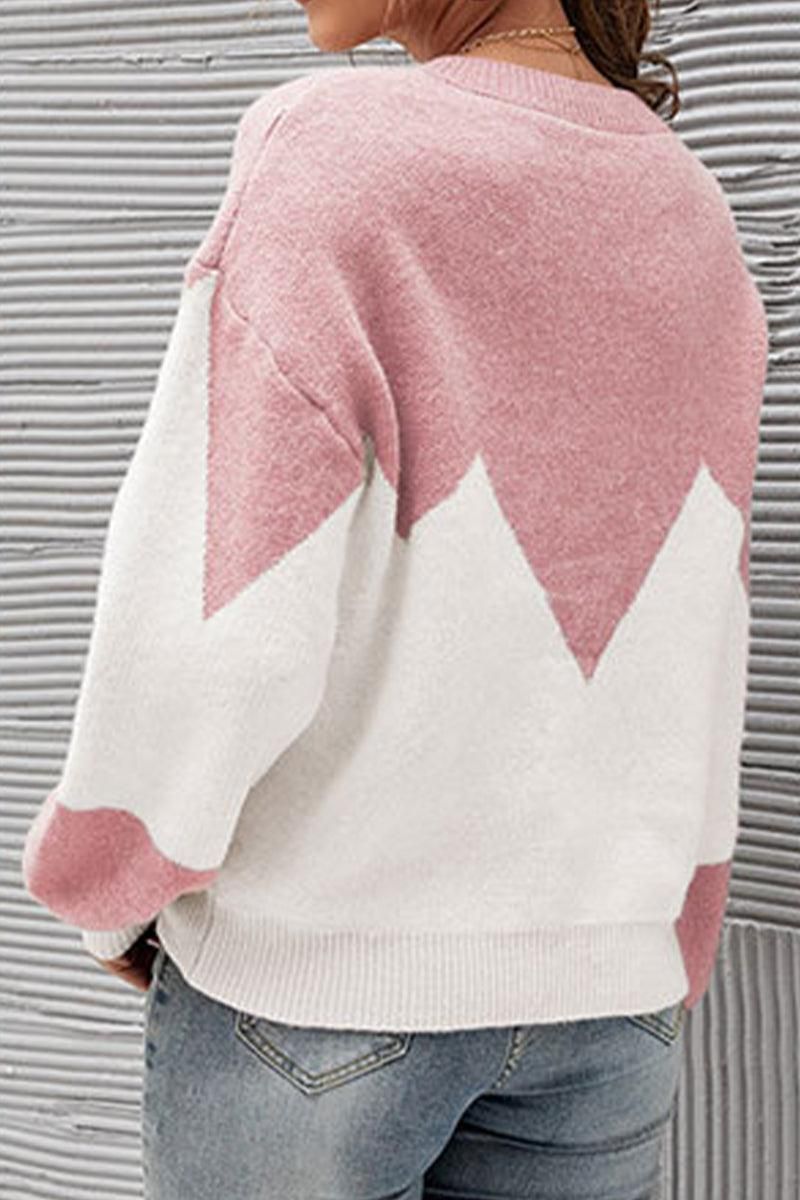 WOMEN RIBBED COLOR BLOCK PULLOVER TOP - Doublju