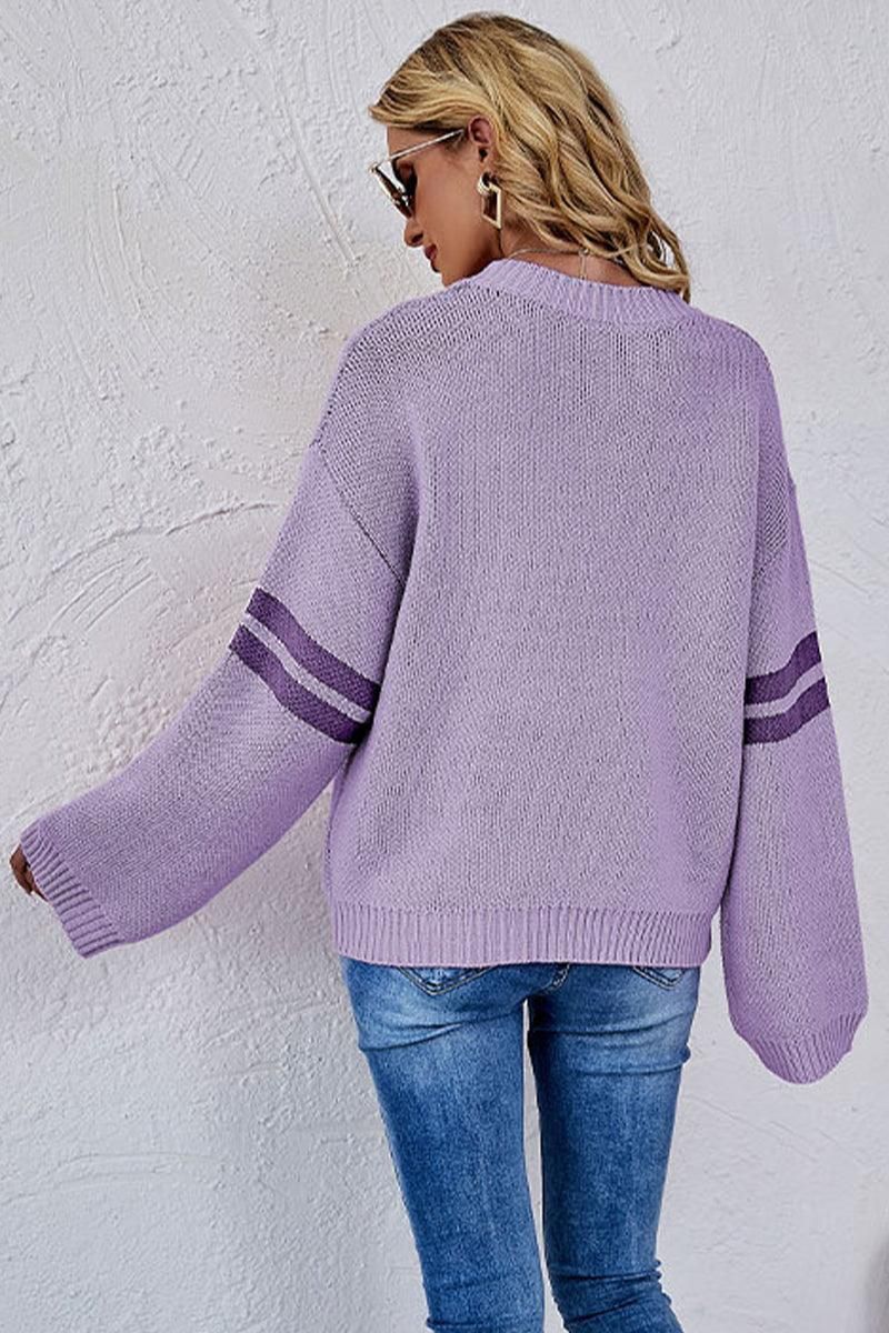 WOMEN OVERSIZED HEART PRINTING RIBBED PULLOVER TOP - Doublju