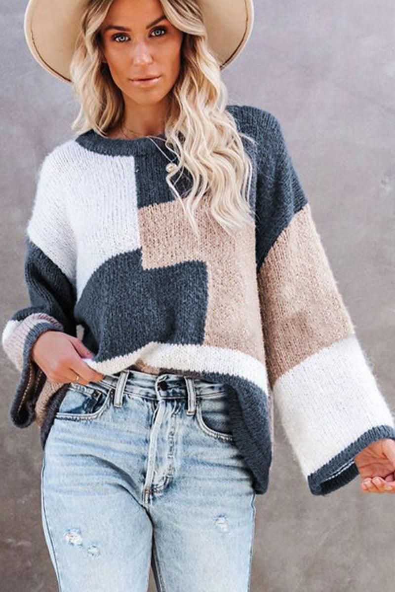 WOMEN ROUND NECK LONG SLEEVE KNIT SWEATER - Doublju