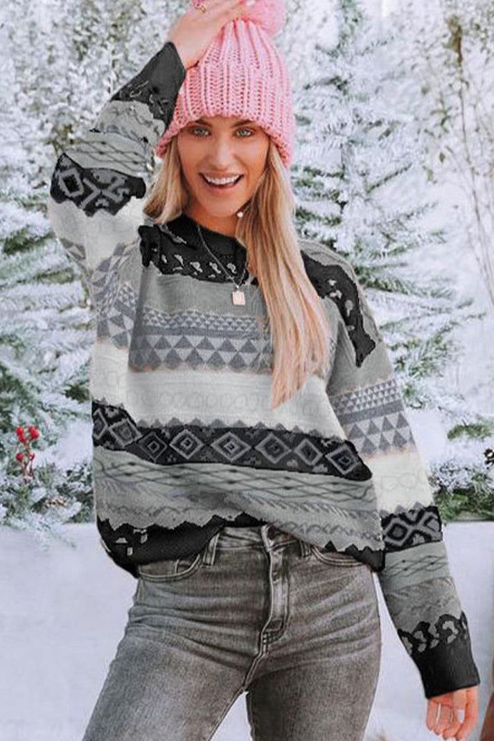 WOMEN VINTAGE BOHEMIAN PRINTING KNIT SWEATER