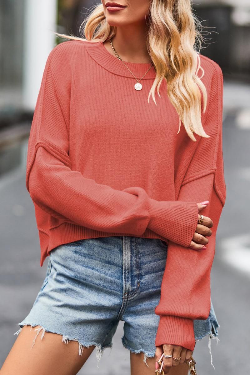 WOMEN OVERSIZED SHORT HEM CREW NECK JUMPER TOP - Doublju
