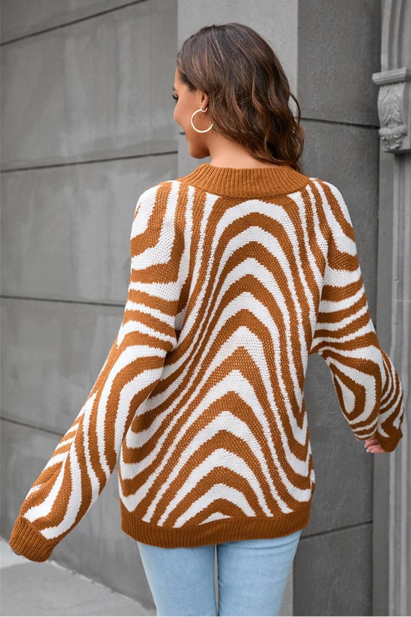 ZEBRA PATTERN OVERSIZED KNIT SWEATER FOR WOMEN - Doublju