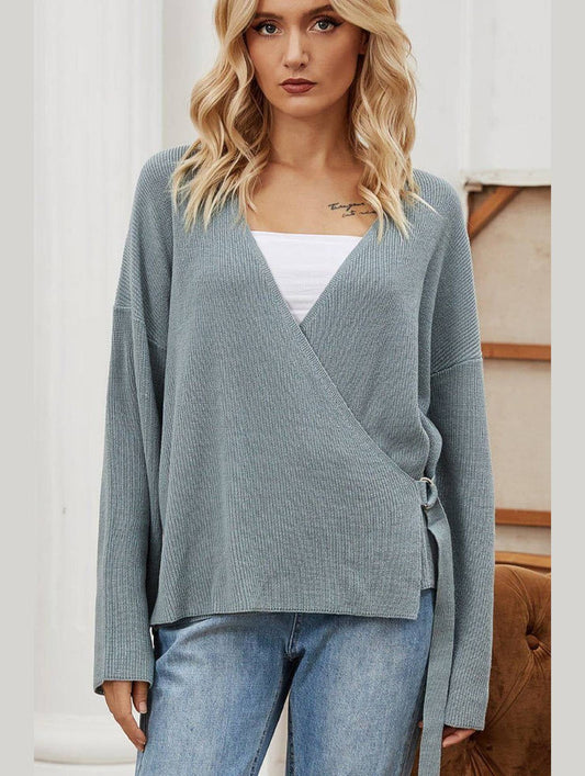 WOMEN KNITTED LOOSE BOYFRIEND WRAP SWEATER