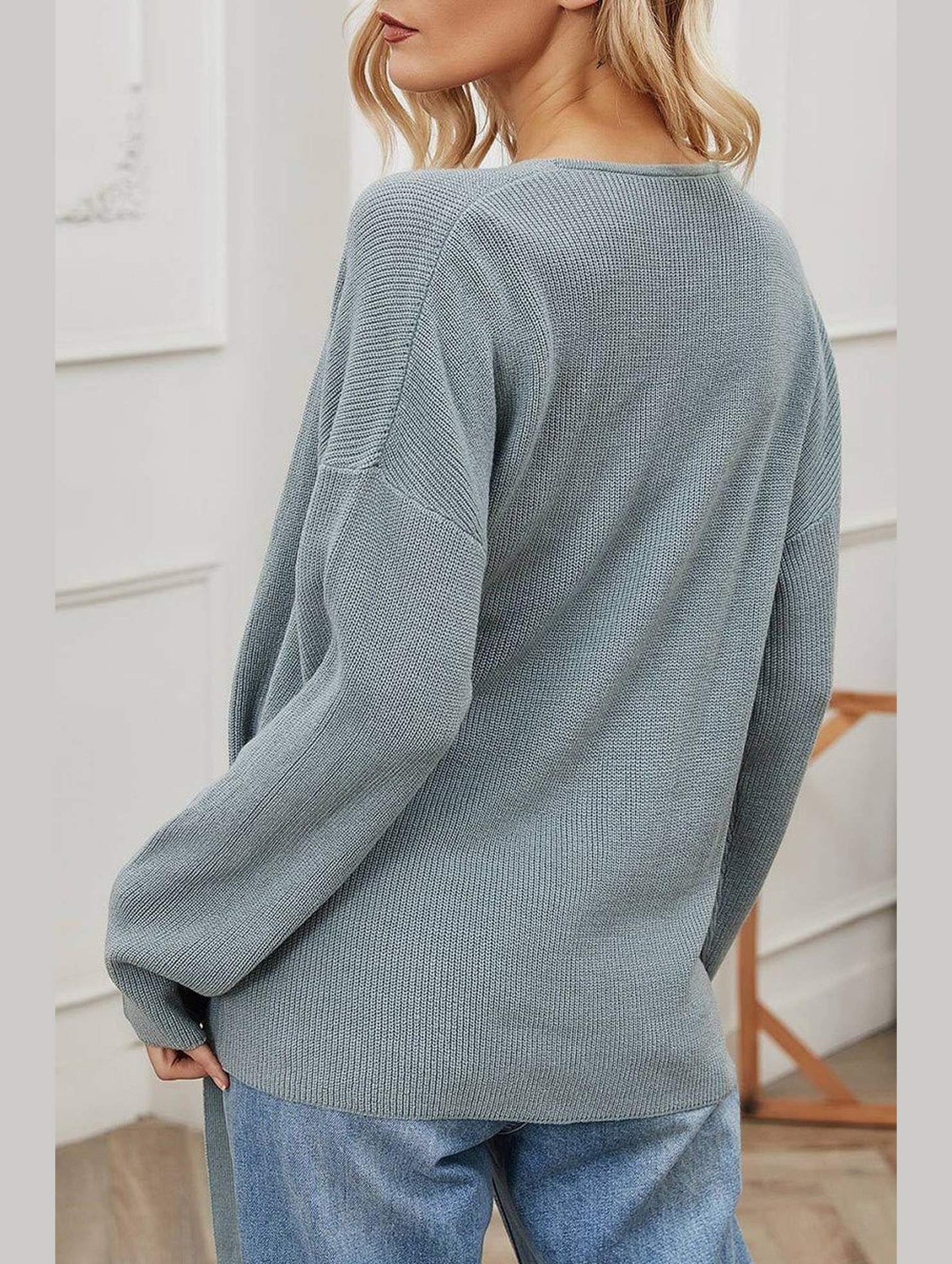 WOMEN KNITTED LOOSE BOYFRIEND WRAP SWEATER