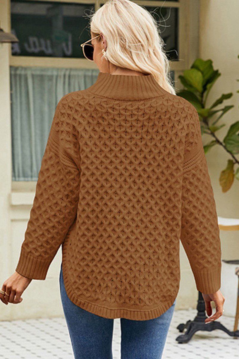 WOMEN HIGH NECK FISHERMAN CABLE KNIT SWEATER