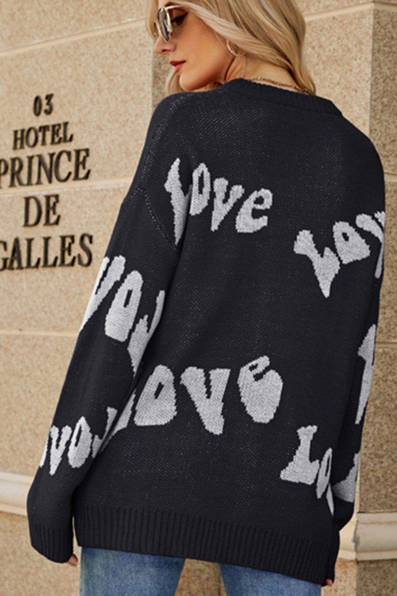 WOMEN LOVE PRINTING OVERSIZED CASUAL SWEATER