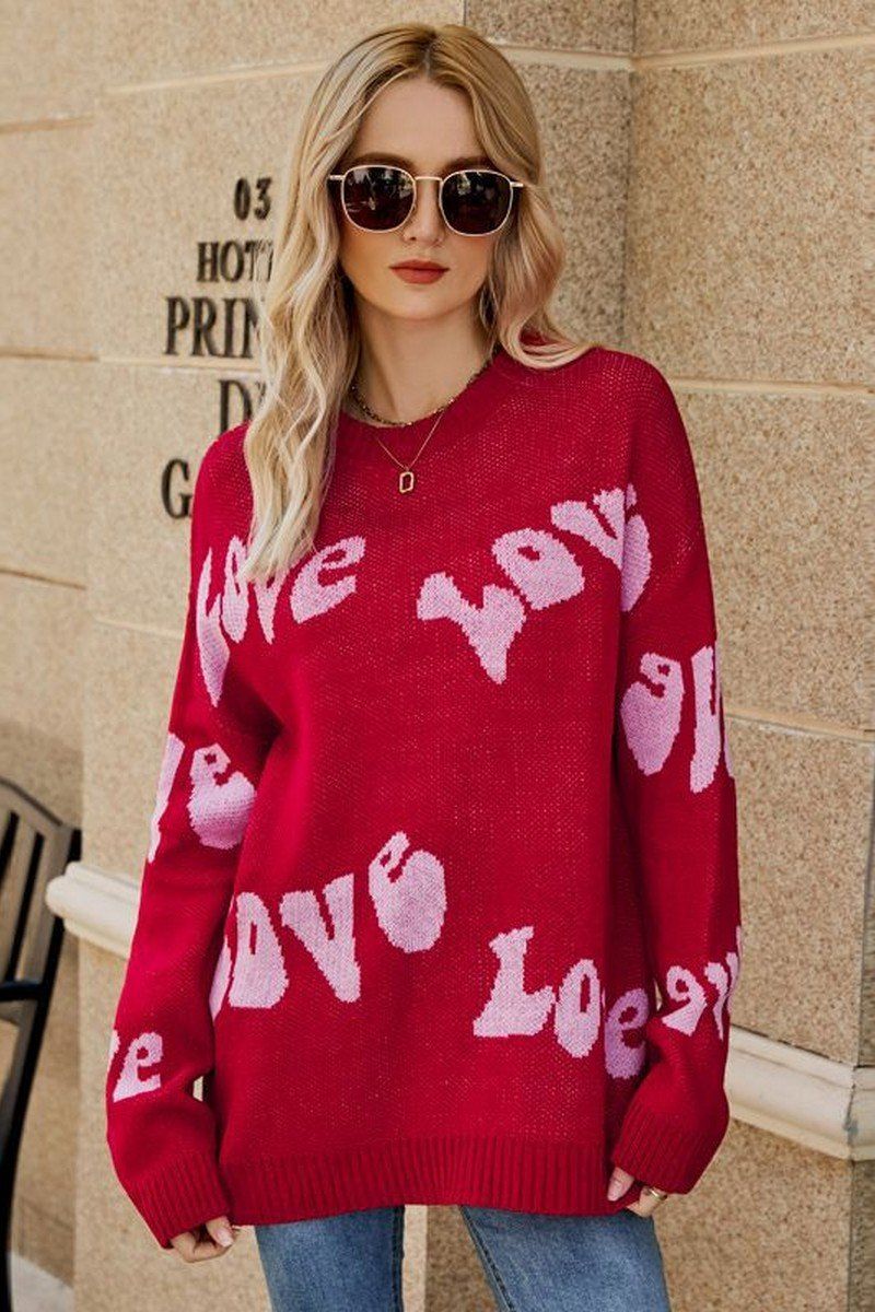 WOMEN LOVE PRINTING OVERSIZED CASUAL SWEATER