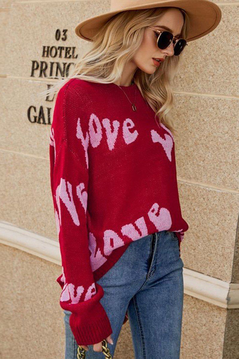 WOMEN LOVE PRINTING OVERSIZED CASUAL SWEATER