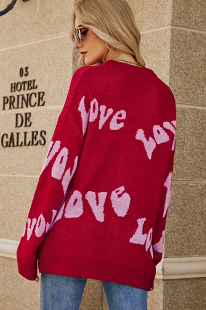 WOMEN LOVE PRINTING OVERSIZED CASUAL SWEATER