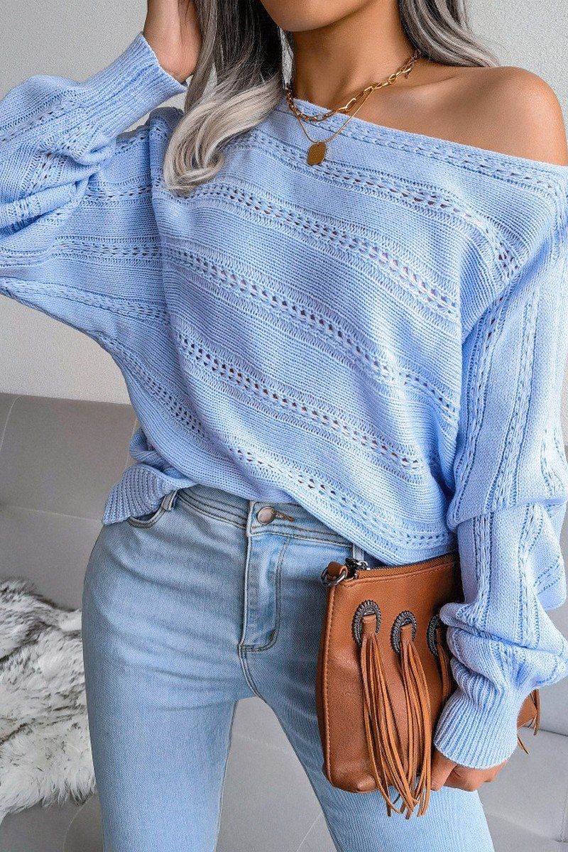 WOMEN CABLE KNIT BOAT NECK OVERSIZED SWEATER