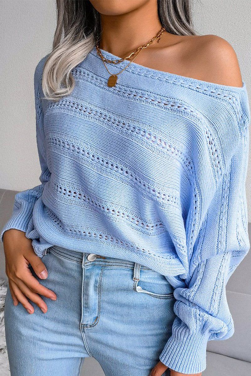 WOMEN CABLE KNIT BOAT NECK OVERSIZED SWEATER