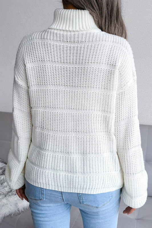 WOMEN CABLE KNITTED TURTLE NECK LOOSE FIT SWEATER