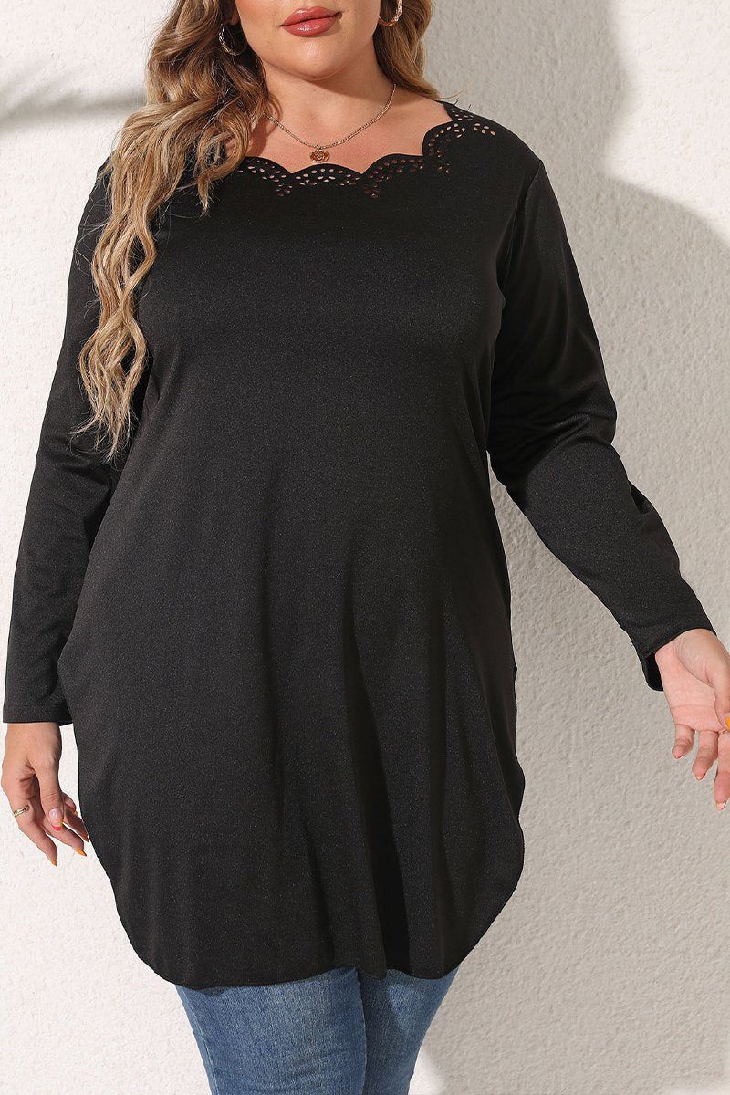 WOMEN PLUS SIZE LACE TRIM LONG LENG T SHIRT