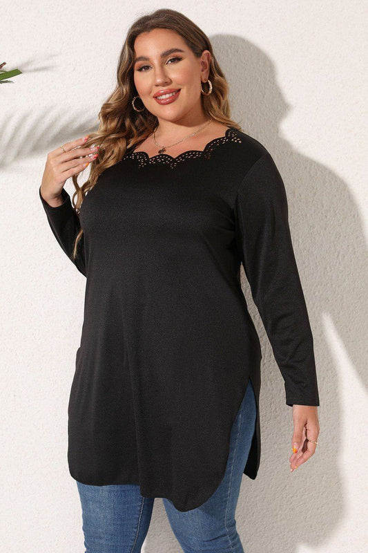 WOMEN PLUS SIZE LACE TRIM LONG LENG T SHIRT