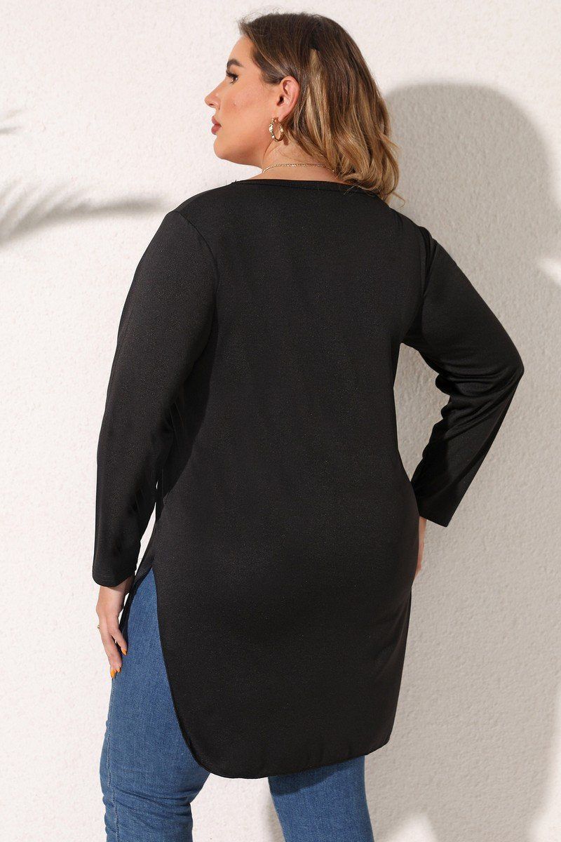 WOMEN PLUS SIZE LACE TRIM LONG LENG T SHIRT