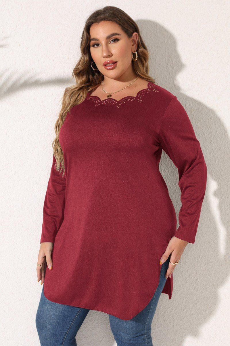 WOMEN PLUS SIZE LACE TRIM LONG LENG T SHIRT