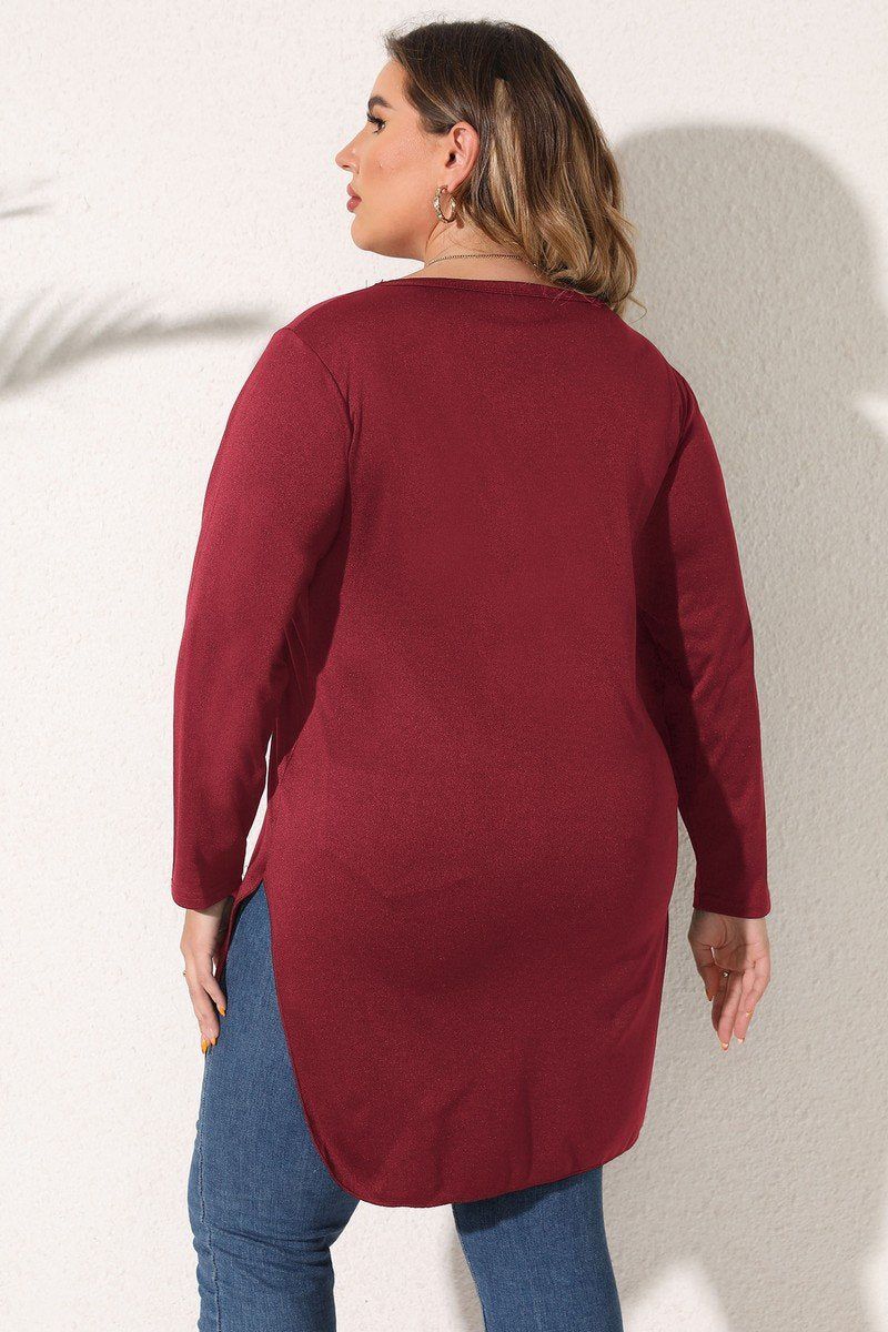 WOMEN PLUS SIZE LACE TRIM LONG LENG T SHIRT