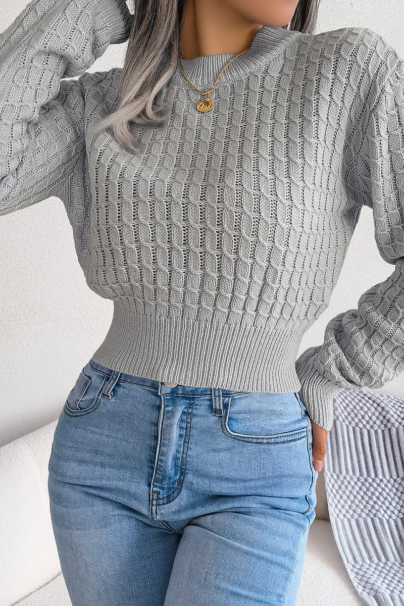 TWIST CHUNKY CABLE KNIT RIBBED CROP SWEATSHIRT