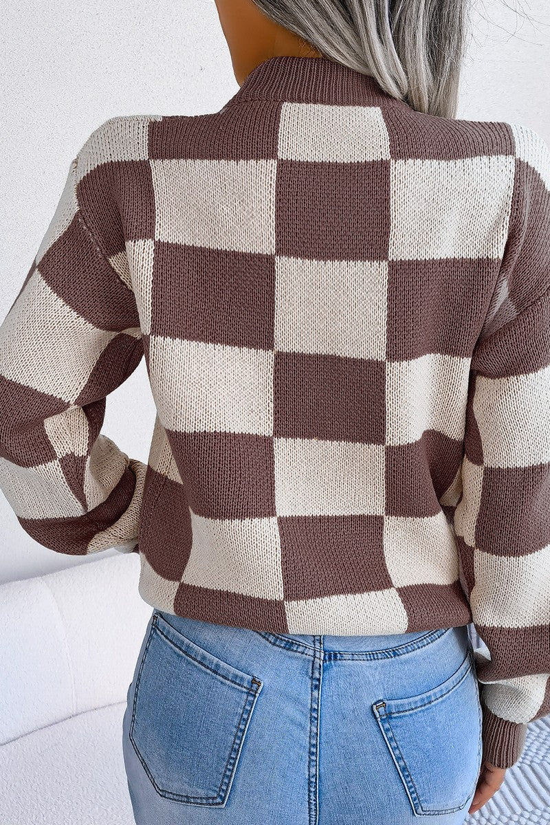 WOMEN PATCHWORK PATTERN LOOSE FIT KNITTED SWEATER