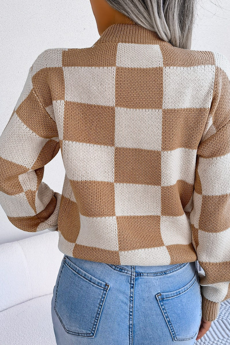WOMEN PATCHWORK PATTERN LOOSE FIT KNITTED SWEATER