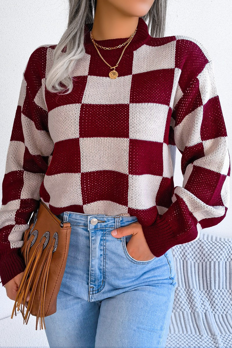 WOMEN PATCHWORK PATTERN LOOSE FIT KNITTED SWEATER