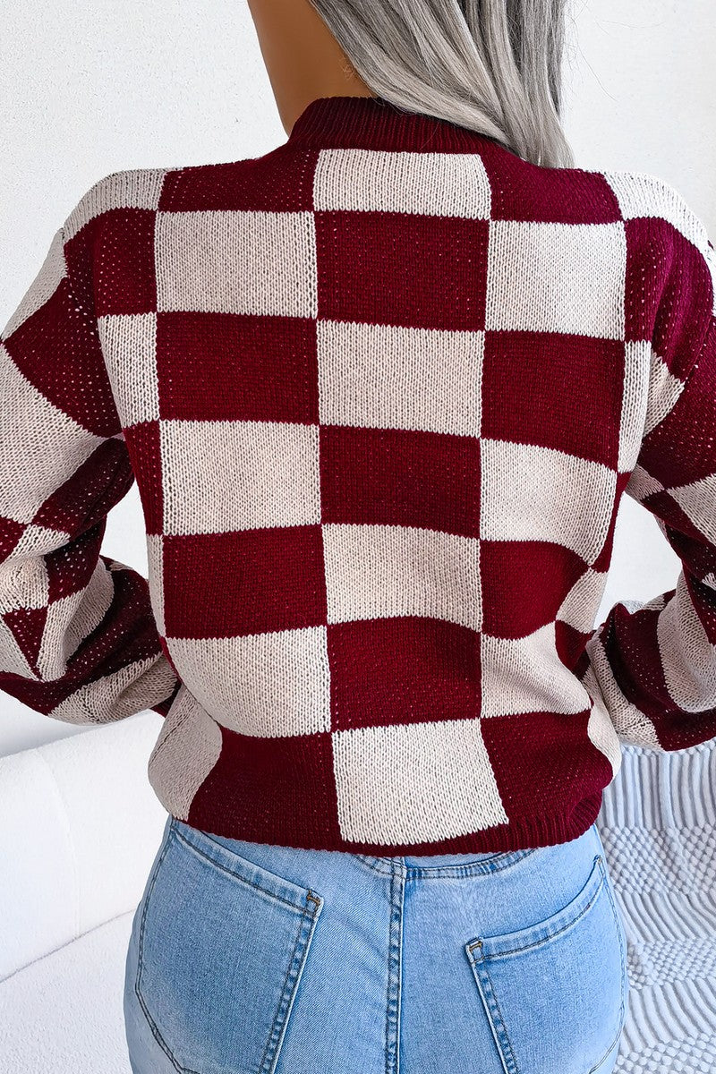 WOMEN PATCHWORK PATTERN LOOSE FIT KNITTED SWEATER